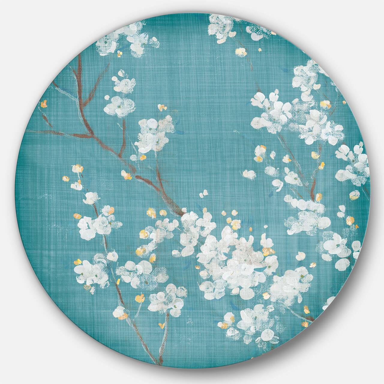 Designart - Blue Cherry Blossoms I - Farmhouse Metal Circle Wall Art